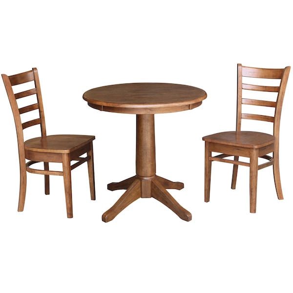 International Concepts Round 30 in Rd Top Pedestal Table, 2 Emily Chairs, Distressed Oak, 30 in W, 30 in L, 29.9 in H K42-30RT-27B-C617-2 - main